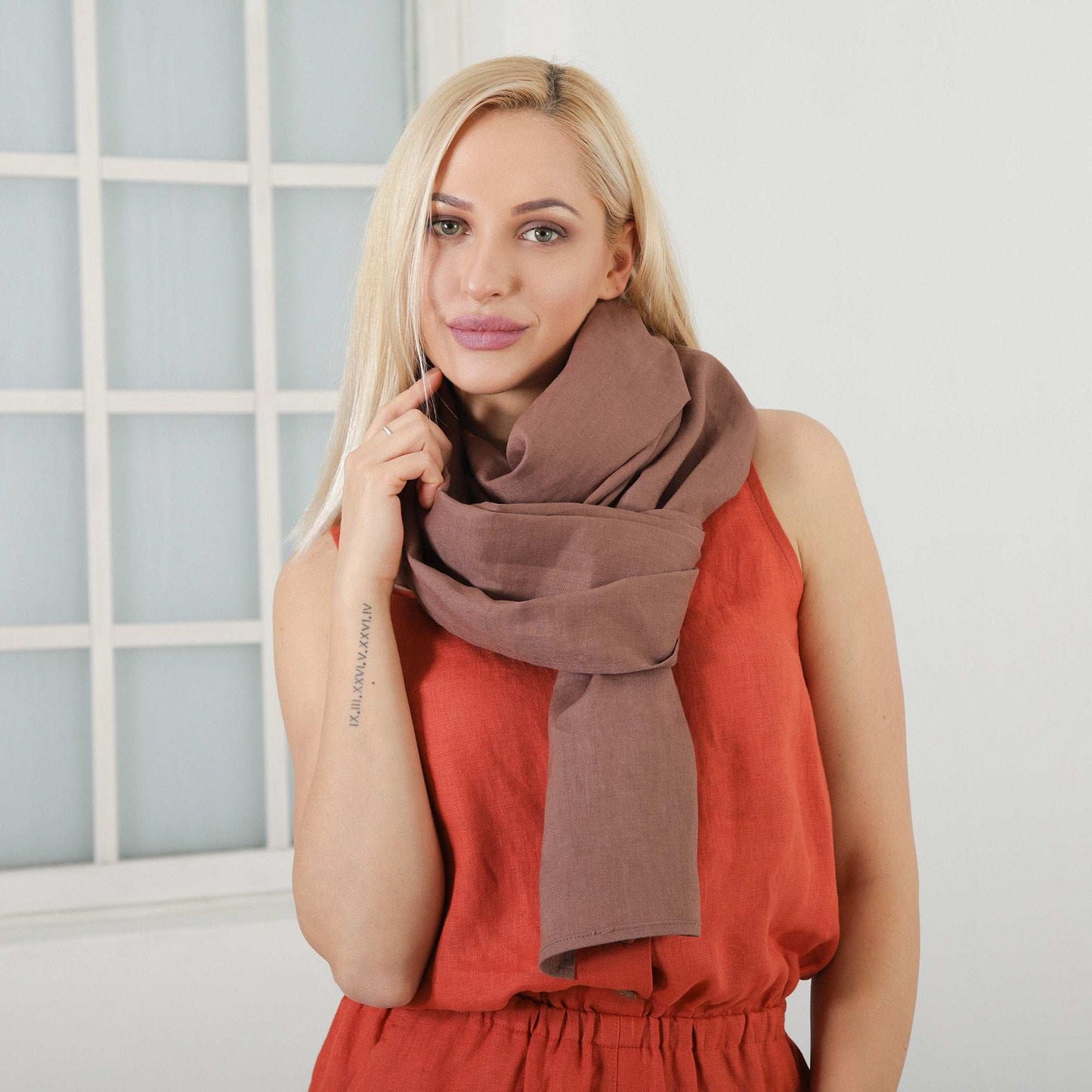 Women Linen Scarf, Natural Linen Wrap, Summer Cloack Shawl