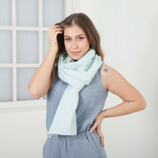 Oversized Spring Shawl in Mint, Natural LInen Scarf, MInt scarf, Linen Scarf for Women