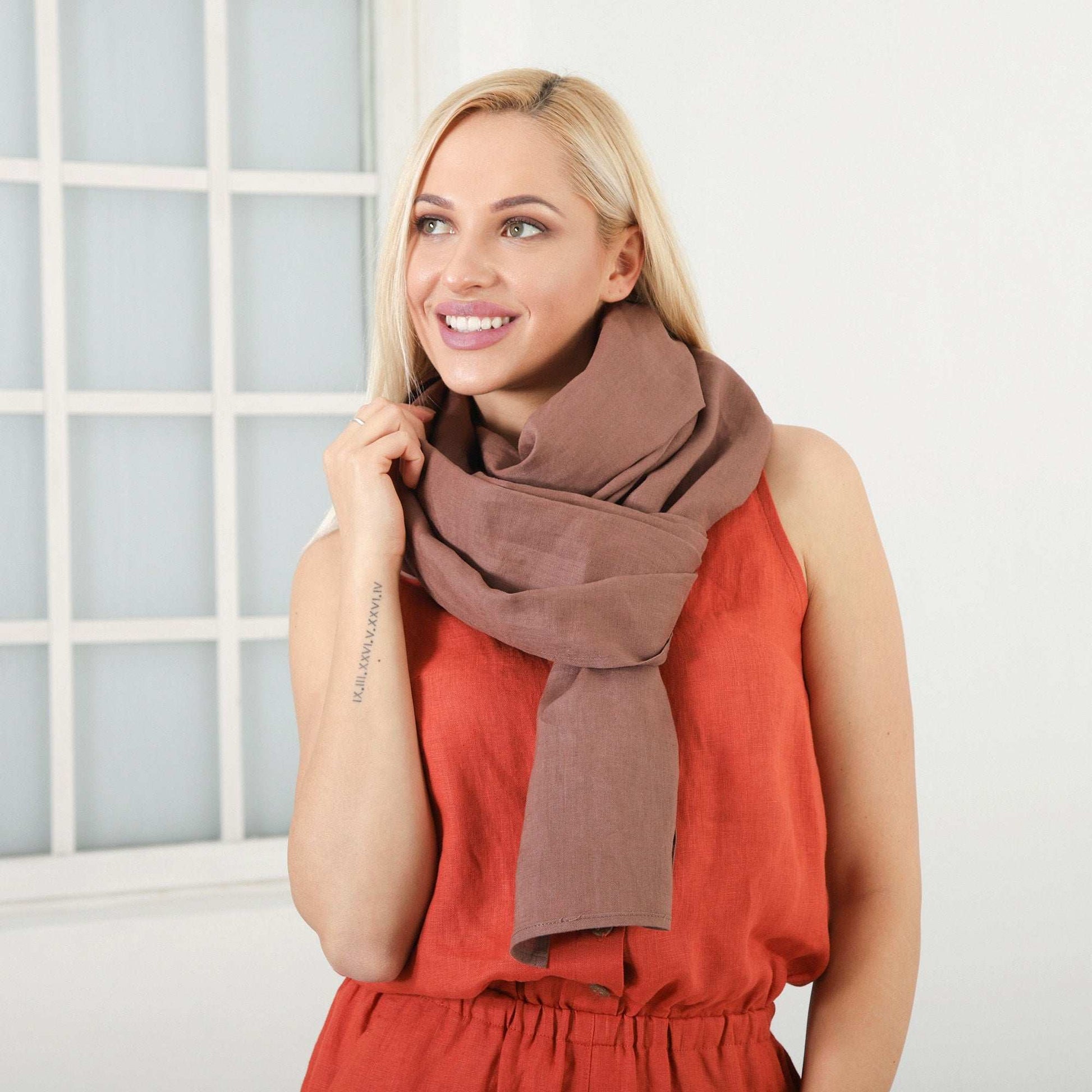 Washed Linen Scarf, Long and Wide Soft Shawl