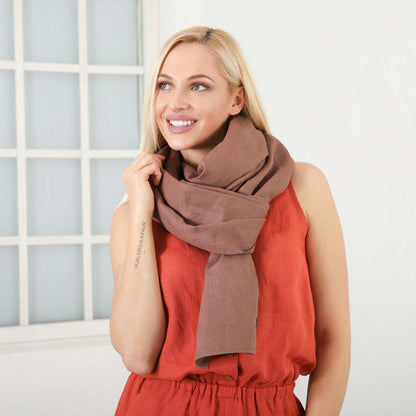 Washed Linen Scarf, Long and Wide Soft Shawl