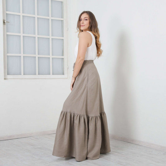 Long Linen Skirt, Maxi Flax Skirt, Full Circle Skirt, Peasant Skirt With Pockets, Floor Skirt by FriendsFashion