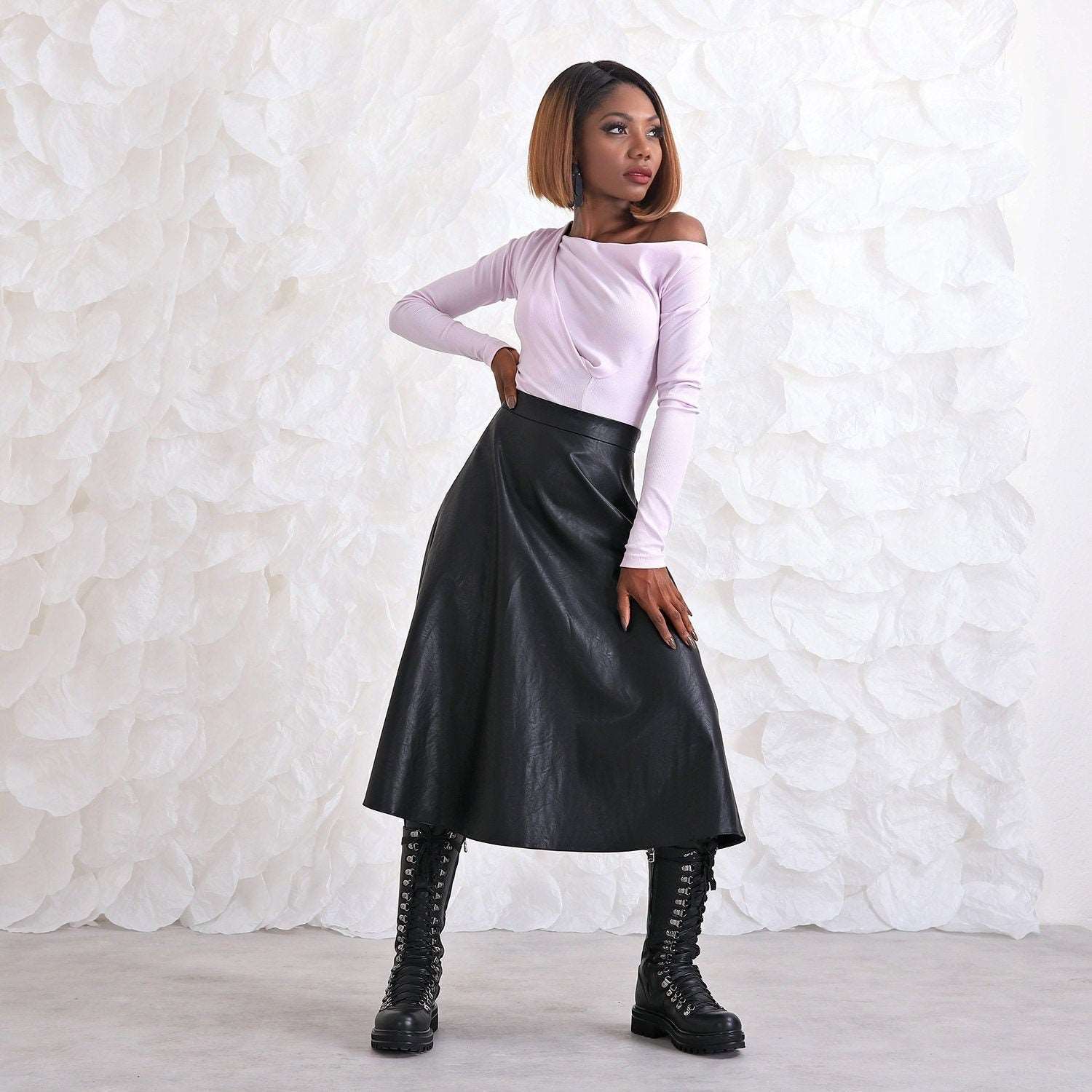 Faux Leather Skirt, High Waisted Skirt, Midi Eco Leather Skirt, Trendy Woman Streetwear, Urban Fashion by FriendsFashion