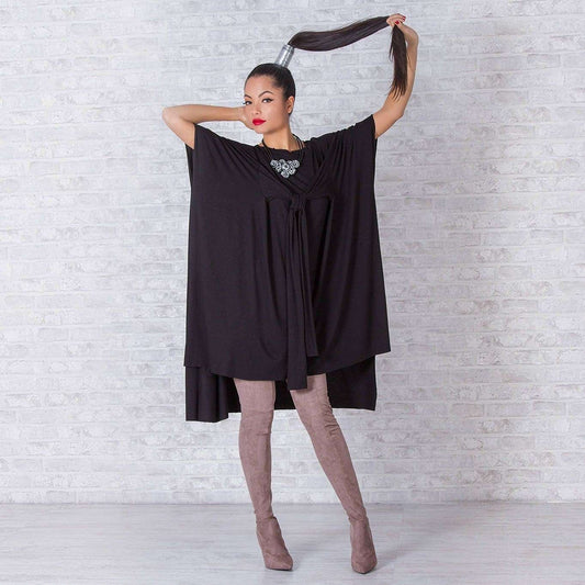 Oversized Woman Tunic, Loose Black Tunic, Avant Garde Top, Long Sleeve Tunic, Cape Tunic, Asymmetrical Top