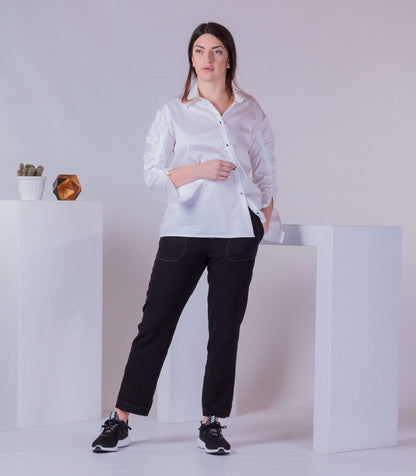 Asymmetric Buttons Shirt, Unusual Shirt, Woman Dress Shirt, Trendy Minimalist Top, White Summer Office Blouse