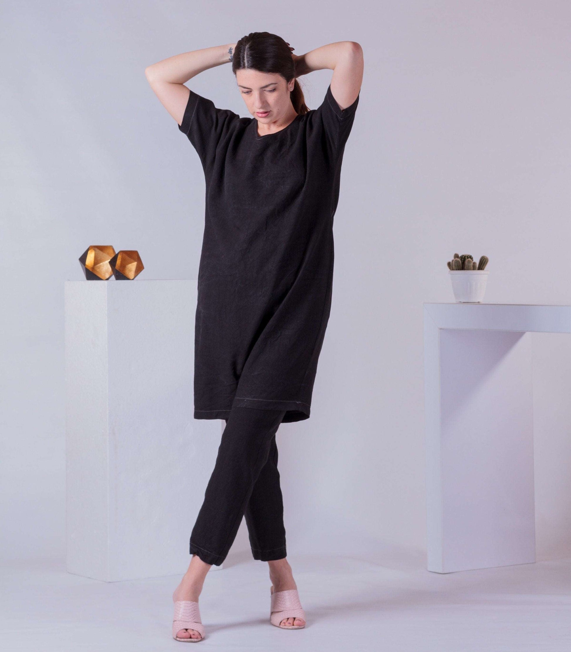 Oversized Tunic Dress, Woman Cotton Tunic, Half Sleeve Loose Dress, Baggy Maternity Tunic, Minimalist Plus Size Dress