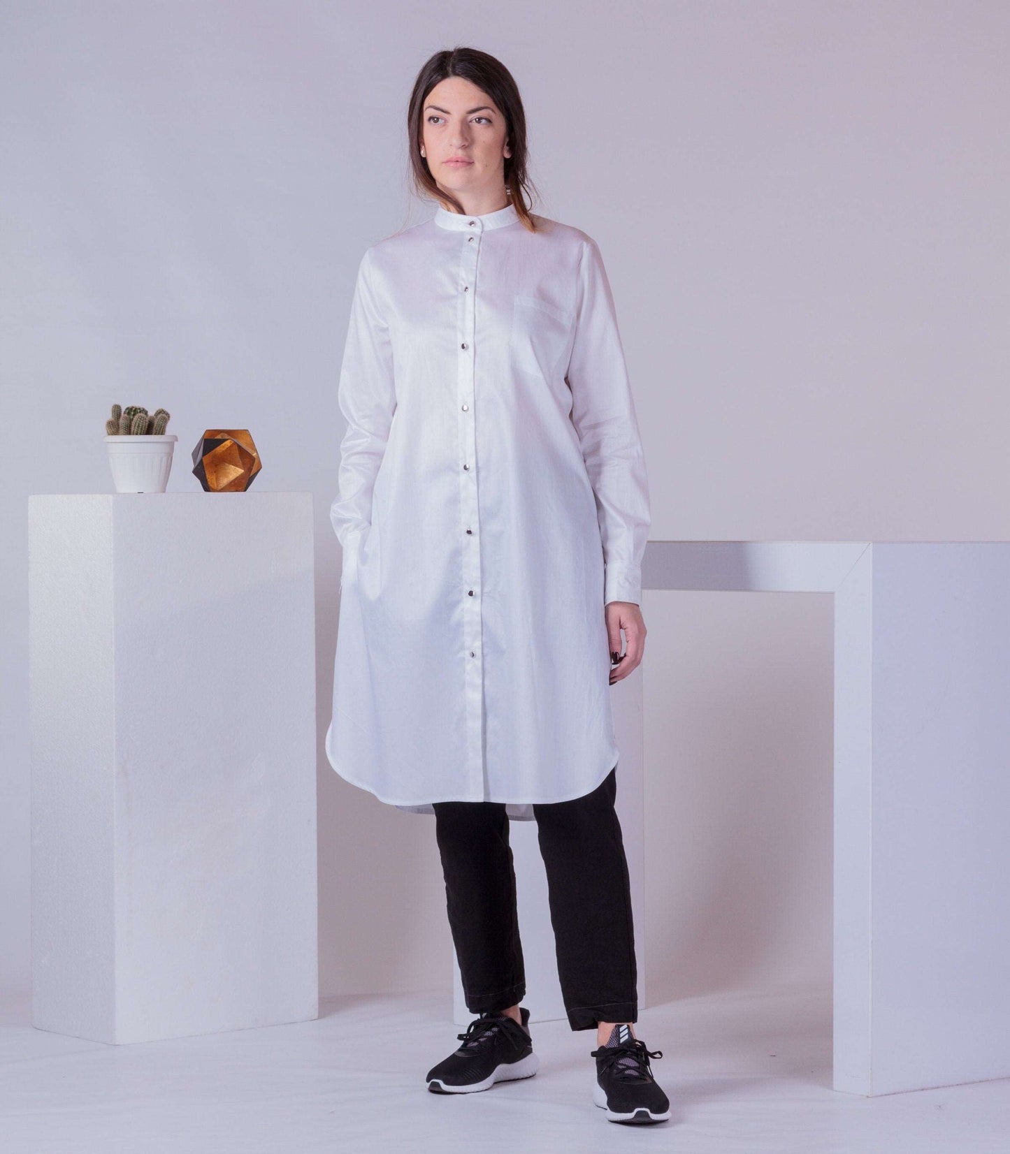 Extra Long Shirt, Woman Shirt Dress, Trendy Shirt Tunic, Minimalist Button Shirt, Maternity Cotton Top, Long Sleeve Unusual Shirt