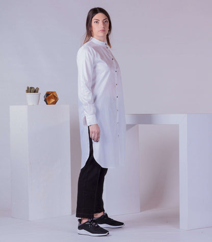 Extra Long Shirt, Woman Shirt Dress, Trendy Shirt Tunic, Minimalist Button Shirt, Maternity Cotton Top, Long Sleeve Unusual Shirt