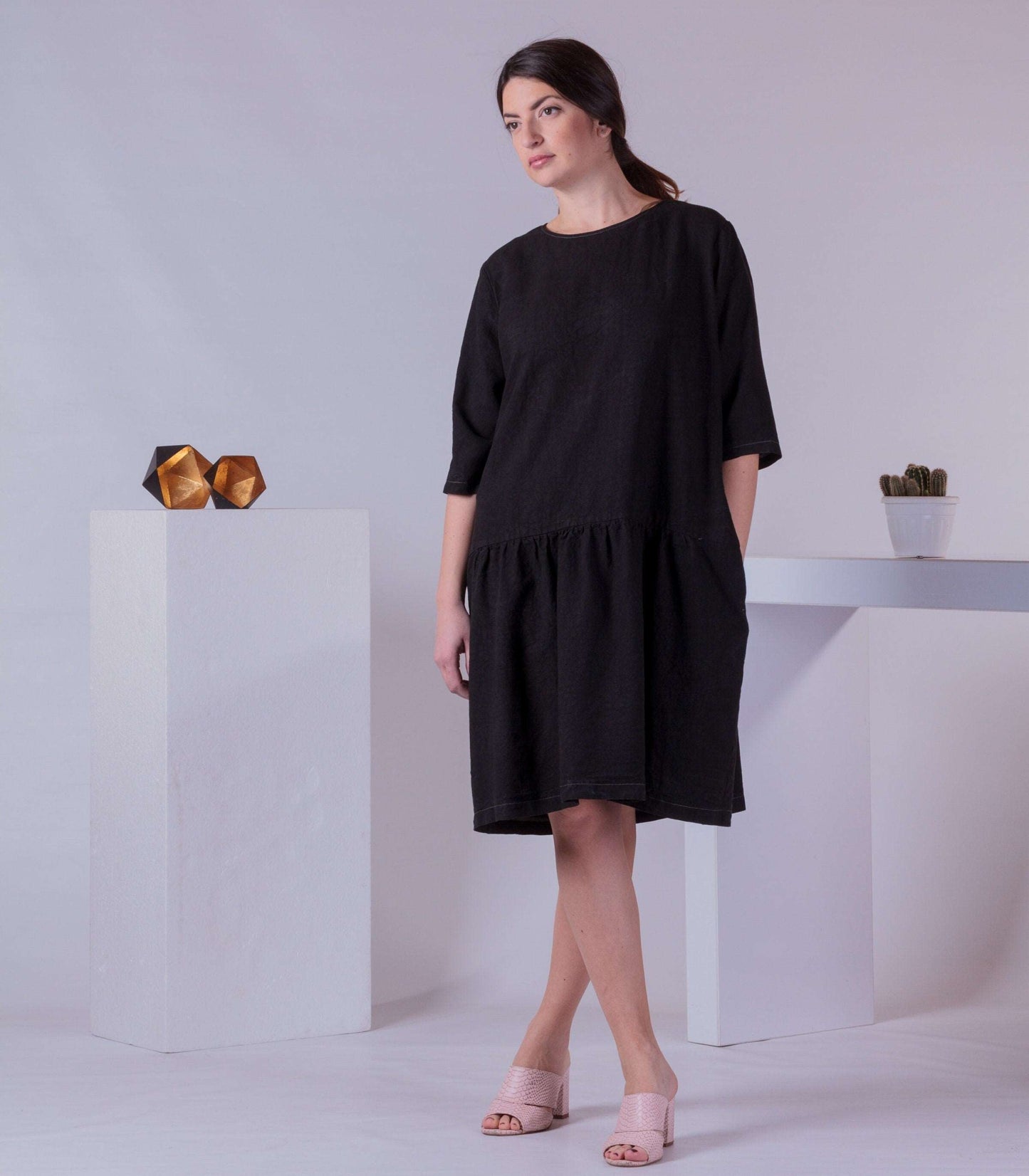 Loose Minimalist Dress, Woman Summer / Spring Baggy Dress, Half Sleeve Dress, Knee Length Dress, Basic Dress Plain Dress, Casual Daily Dress