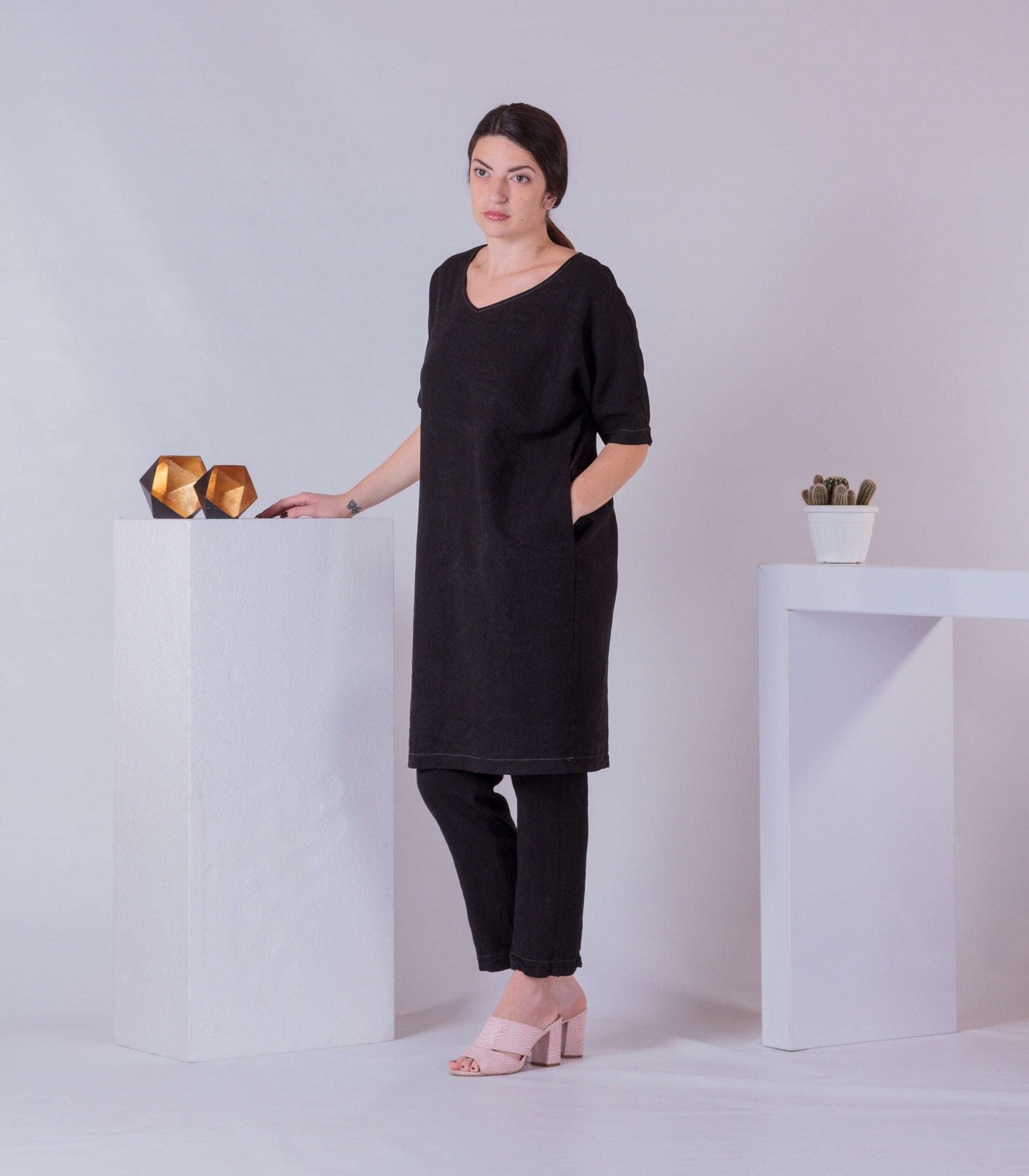 Oversized Tunic Dress, Woman Cotton Tunic, Half Sleeve Loose Dress, Baggy Maternity Tunic, Minimalist Plus Size Dress