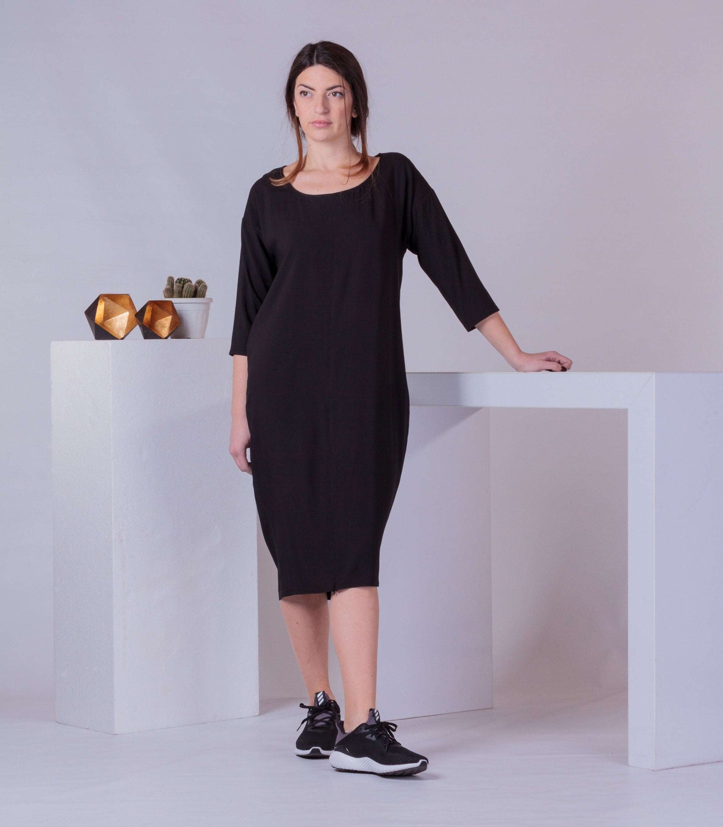 Basic Casual Dress, Woman Plain Slit Dress, Knee Length Dress, Half Sleeve Shirt Dress, Blouson Dress, Maternity Dress