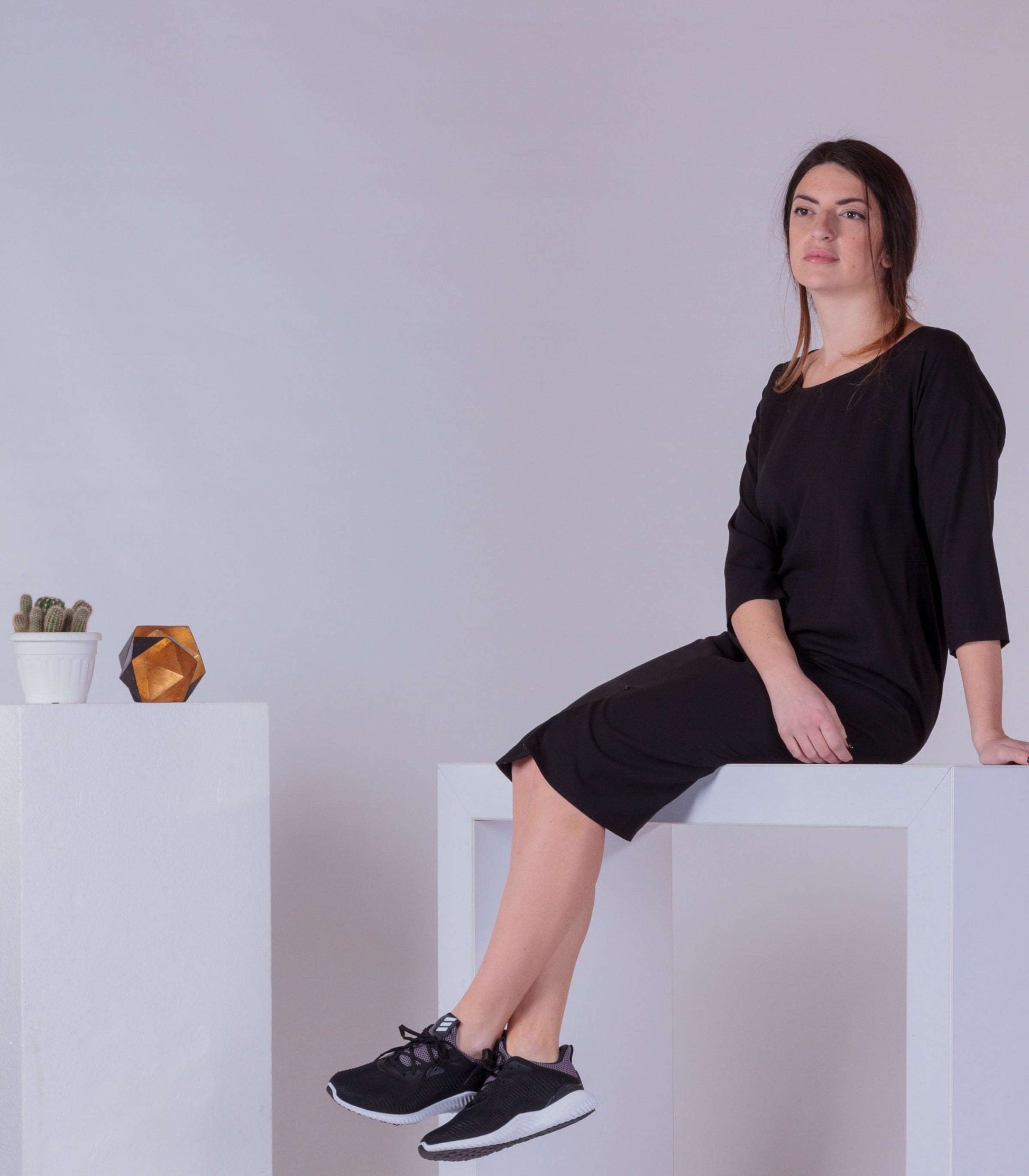Basic Casual Dress, Woman Plain Slit Dress, Knee Length Dress, Half Sl Friends.Fashion Basic Casual Dress, Woman Plain Slit Dress, Knee Length Dress, Half Sl Friends.Fashion