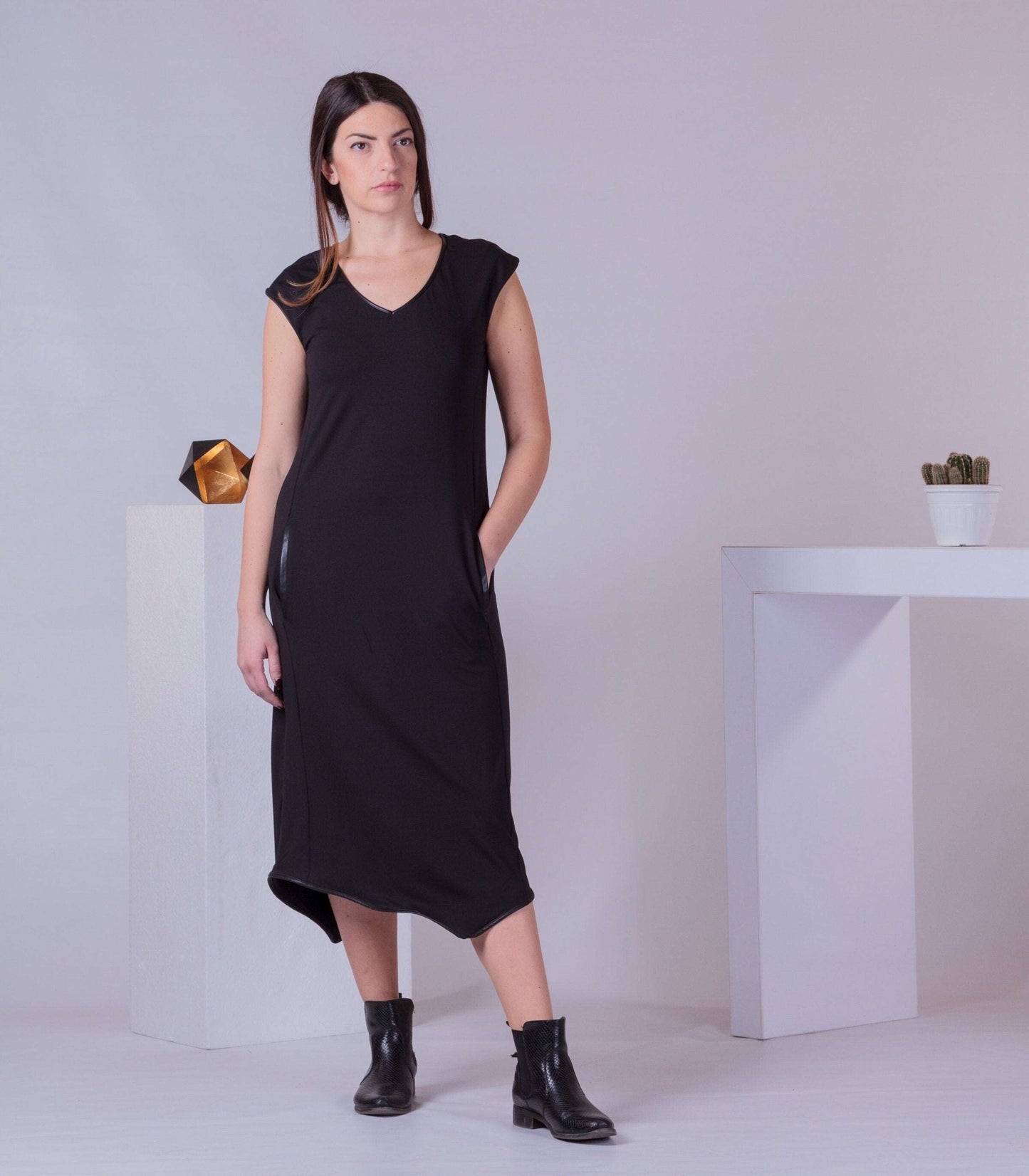 Asymmetric Summer Dress, Basic Woman Dress, Plain Summer Dress, 2022 Trendy Minimalist Fasion, Sleeveless Knee Length Dress