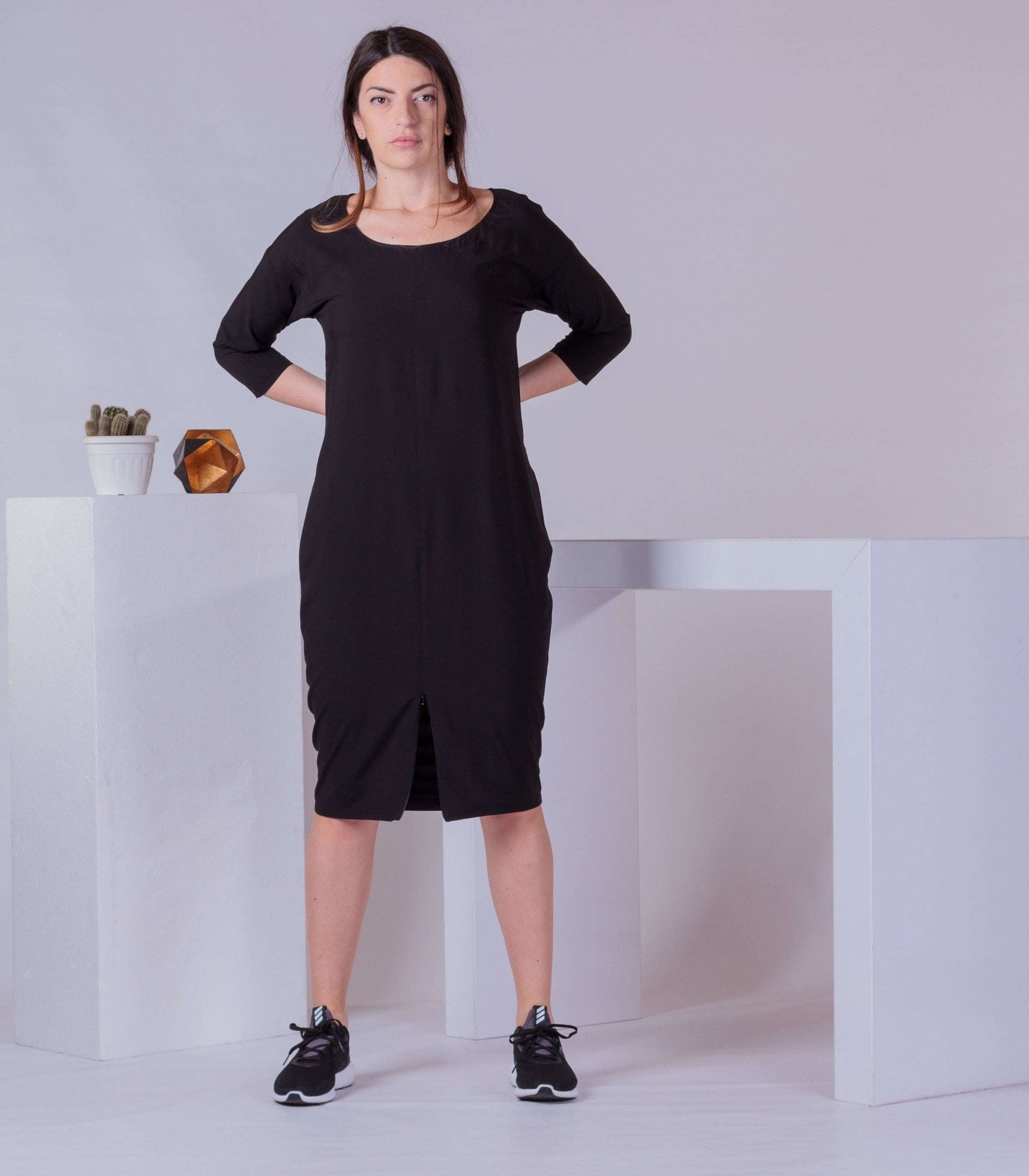 Basic Casual Dress, Woman Plain Slit Dress, Knee Length Dress, Half Sleeve Shirt Dress, Blouson Dress, Maternity Dress