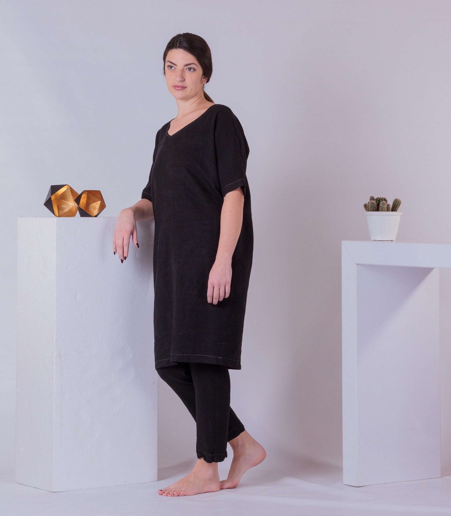 Oversized Tunic Dress, Woman Cotton Tunic, Half Sleeve Loose Dress, Baggy Maternity Tunic, Minimalist Plus Size Dress