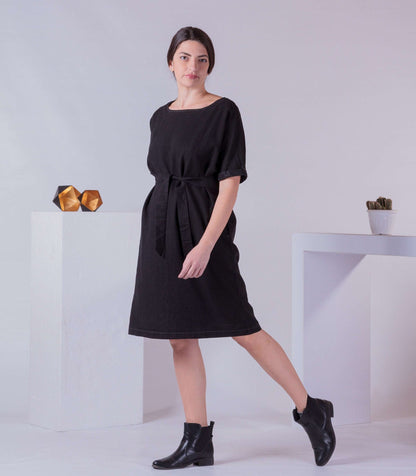 Apron Dress with Belt, Basic Woman Summer Dress, Trendy 2022 Dress, Minimalist Cotton Knee Dress