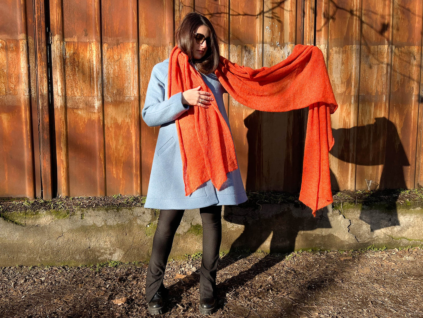 Huge Orange WOOL Scarf