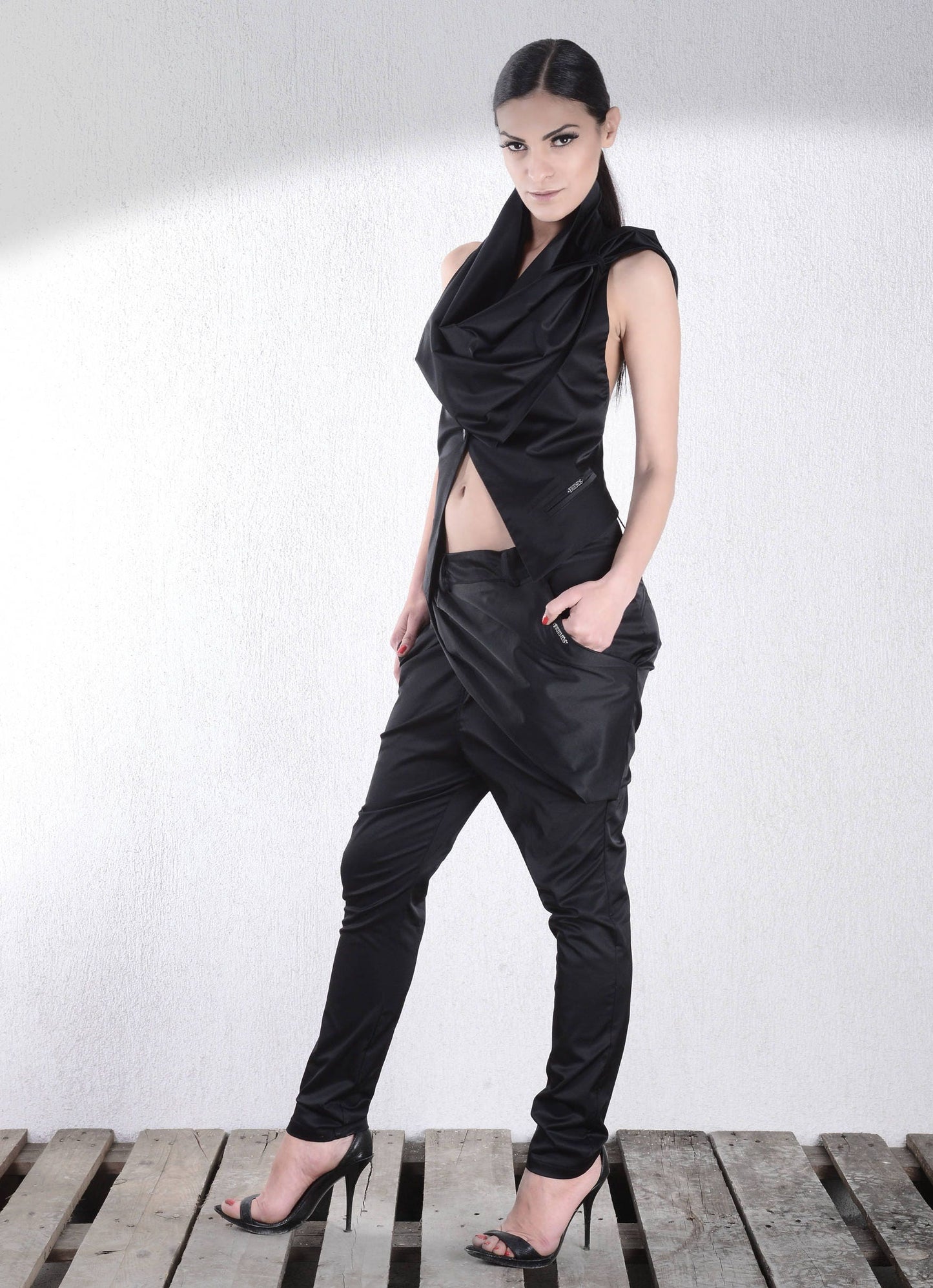 Asymmetrical Vest/ Handmade Vest/ Woman Vest/ Black Vest/ Sleeveless Vest/ Open Back Vest/ Designer Vest/ Sexy Vest/ Friends Fashion