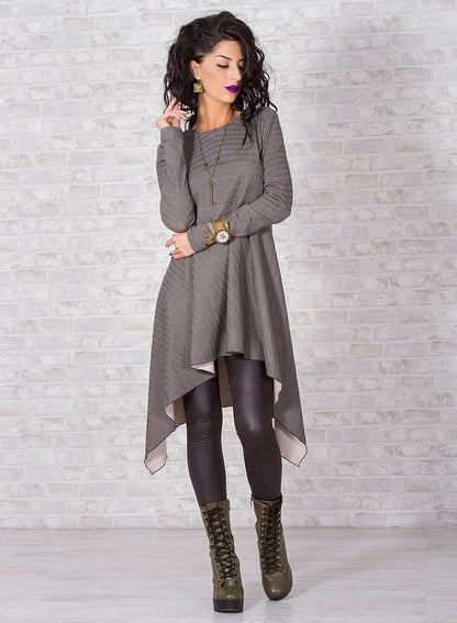 Woman Tunic, Long Sleeve Tunic Dress, Asymmetrical Tunic, Gray Melange Tunic, Elegant Cotton Tunic