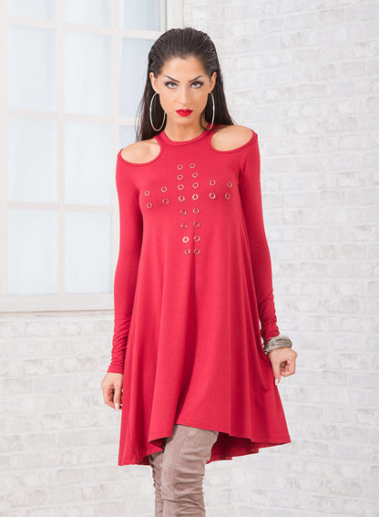 Red Short Dress/ Off Shoulder Dress/ Plus Size Clothing