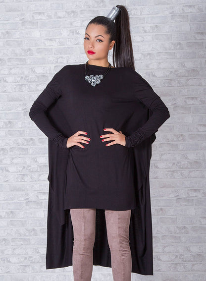 Oversized Woman Tunic, Loose Black Tunic, Avant Garde Top, Long Sleeve Tunic, Cape Tunic, Asymmetrical Top