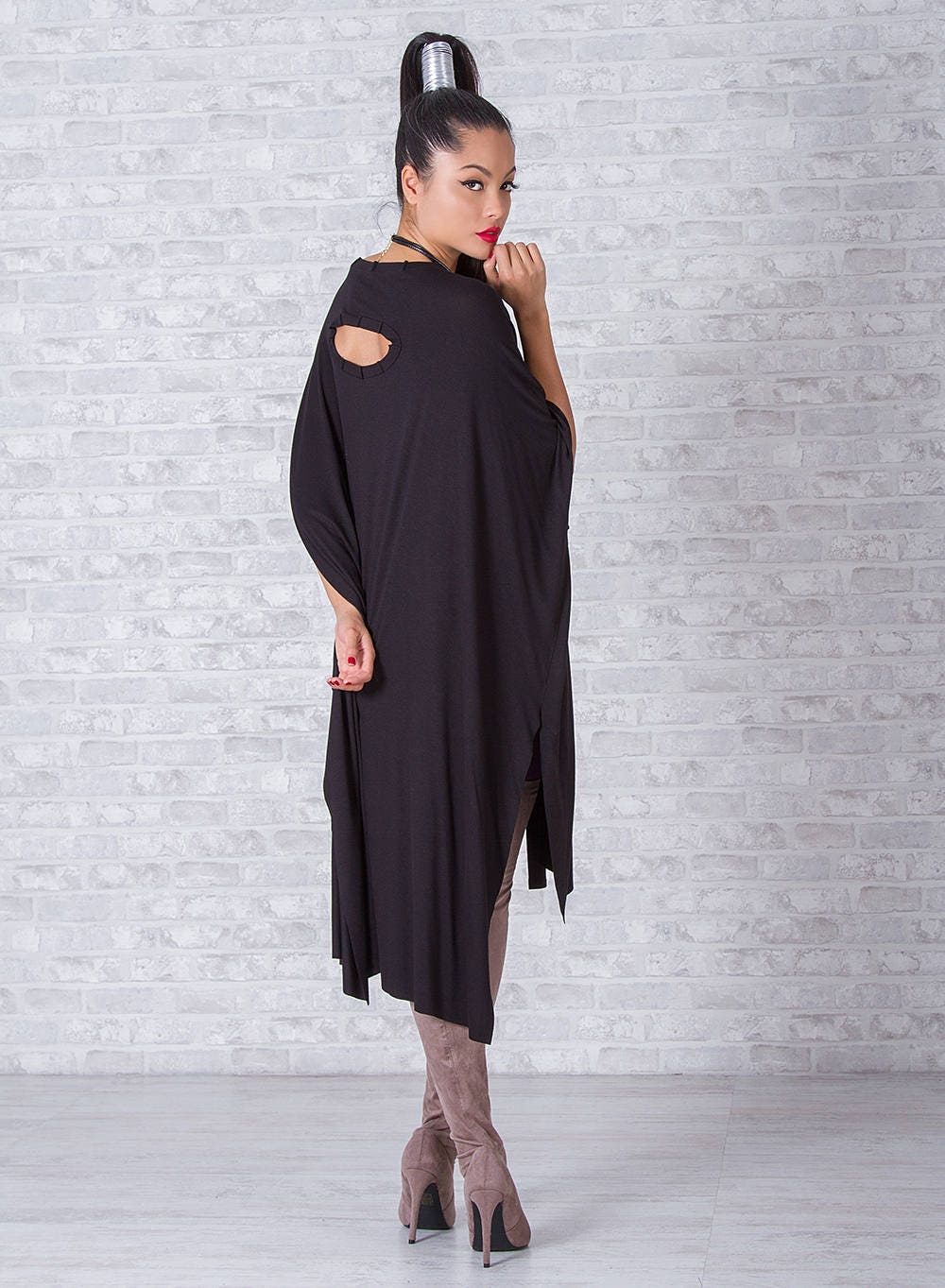 Oversized Woman Tunic, Loose Black Tunic, Avant Garde Top, Long Sleeve Tunic, Cape Tunic, Asymmetrical Top