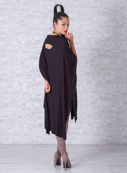 Oversized Woman Tunic, Loose Black Tunic, Avant Garde Top, Long Sleeve Tunic, Cape Tunic, Asymmetrical Top