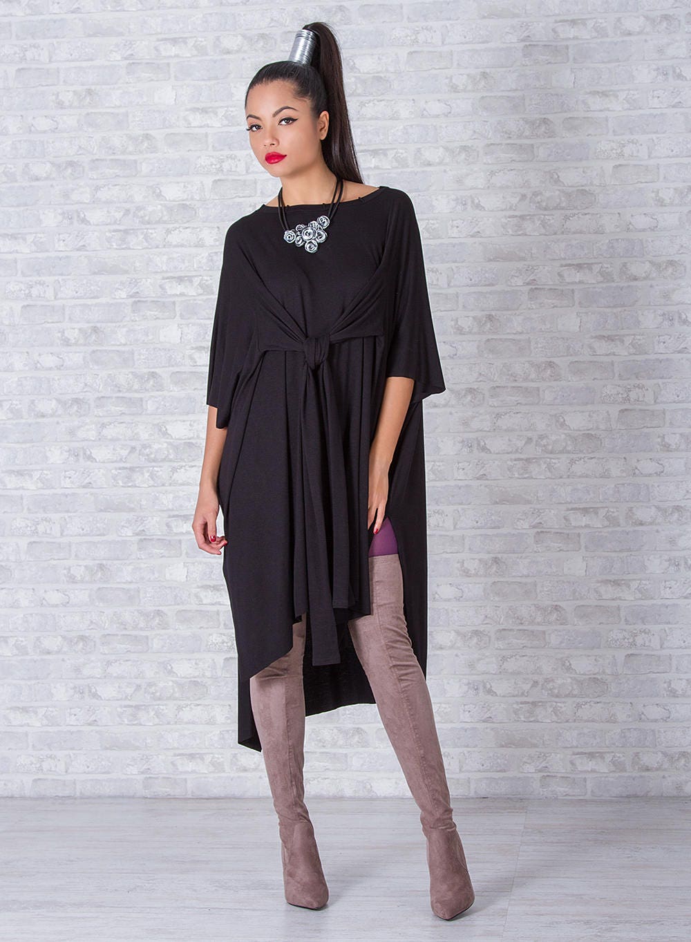 Oversized Woman Tunic, Loose Black Tunic, Avant Garde Top, Long Sleeve Tunic, Cape Tunic, Asymmetrical Top