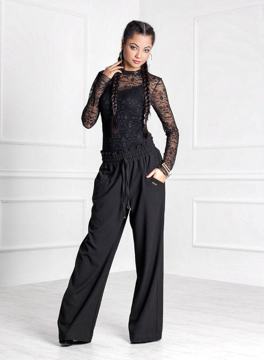 Extra Long Palazzo Pants, Woman Extravagant Pants, Costume Black Pants, Wide Leg Trousers, Friends Fashion