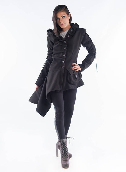 Winter Wool Black Hooded Coat, Plus Size Clothing