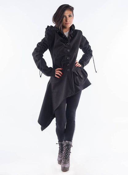 Winter Wool Black Hooded Coat, Plus Size Clothing