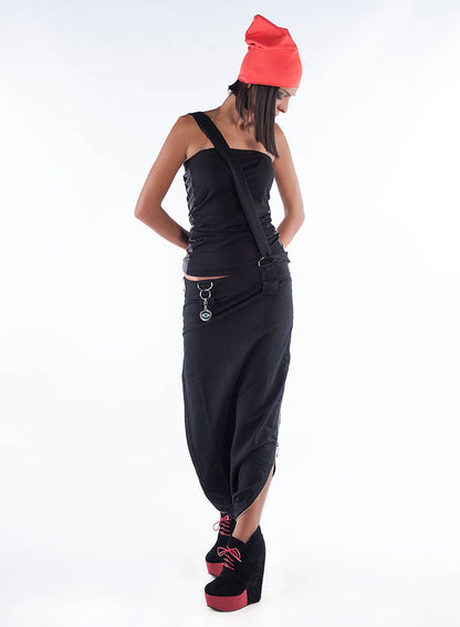 DARK GRAY Asymmetrical Skirt, Loose Long Skirt, Zip Harem Skirt, Casual Extravagant Skirt With Accessories