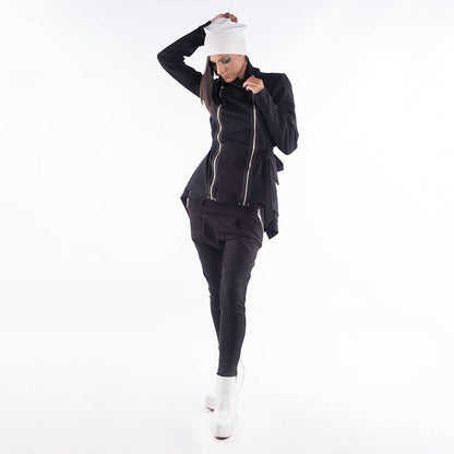 Sport Set/ Woman Activewear/ Elegant Woman Set/ Black Activewear/ Asymmetrical Top/ Long Sleeve Top/ Loose Pants/ Loose Set/ Friends Fashion