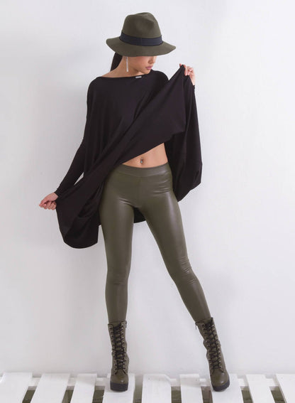 Stretch pants high waist leather leggings in military green, Faux Leather Leggings, Elastic Leggings, faux leather Tights by Friends Fashion