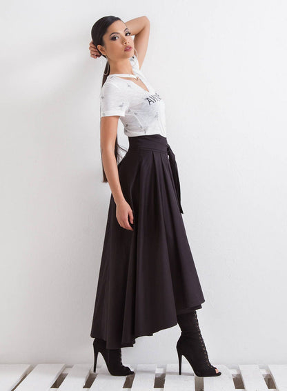 Maxi Skirt with Tie Belt, Asymmetrical Skirt, Extravagant Skirt, Summer / Sprint Loose Skirt, Urban Woman Streetwear by Friends Fashion