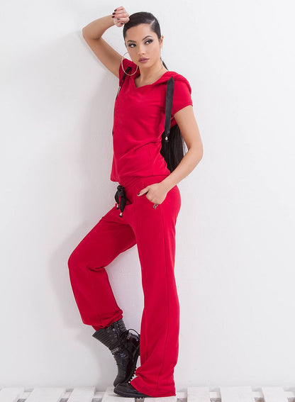 Woman Red Jogger Pants with Pockets, Loose Casual Pants, Red Loose Trousers