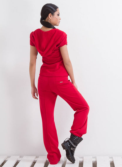 Woman Red Jogger Pants with Pockets, Loose Casual Pants, Red Loose Trousers