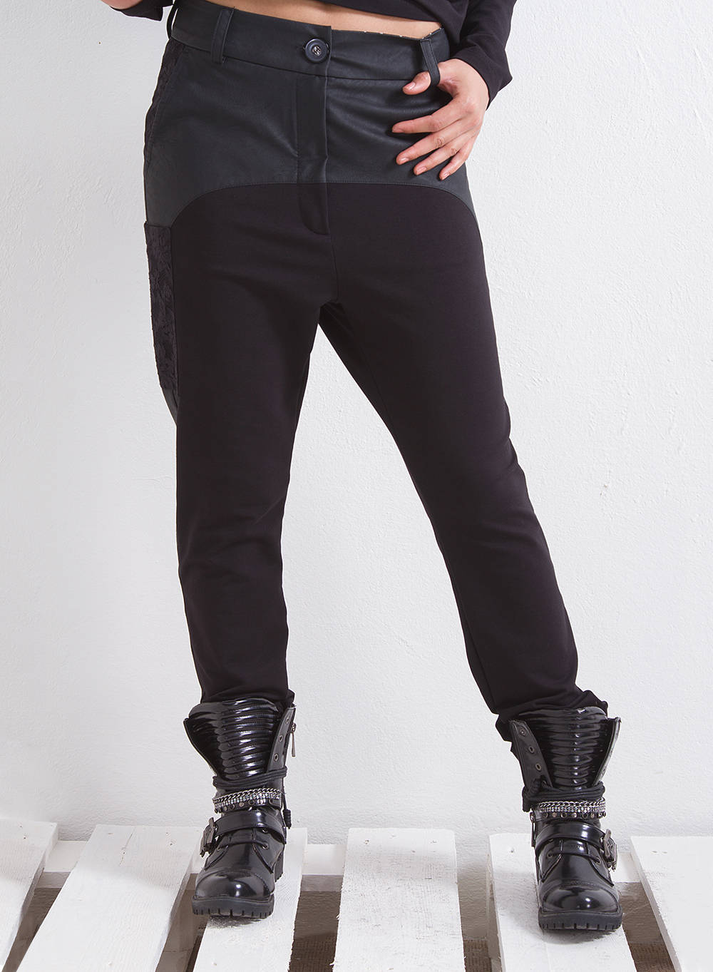 Straight Leg Pants, Drop Crotch Pants, Faux Leather and Cotton Harem Pants, Baggy Pants, Black Woman Pants by Friends Fashion