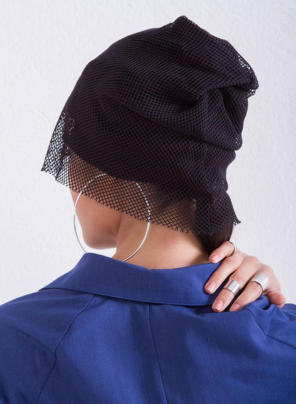 Woman Hat with Sheer Front, Extravagant Black Draped Hat, Urban Hat With Veil, Woman Accessory, Black Beanie Slouchy by Friends Fashion