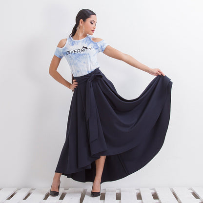 Maxi Skirt, Loose Long Skirt, Summer Skirt, Asymmetrical Skirt, Navy Blue Extravagant Skirt With Pockets by Friends Fashion