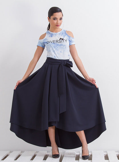 Loose Asymmetrical Skirt, Navy Blue Skirt, Extravagant Maxi Skirt