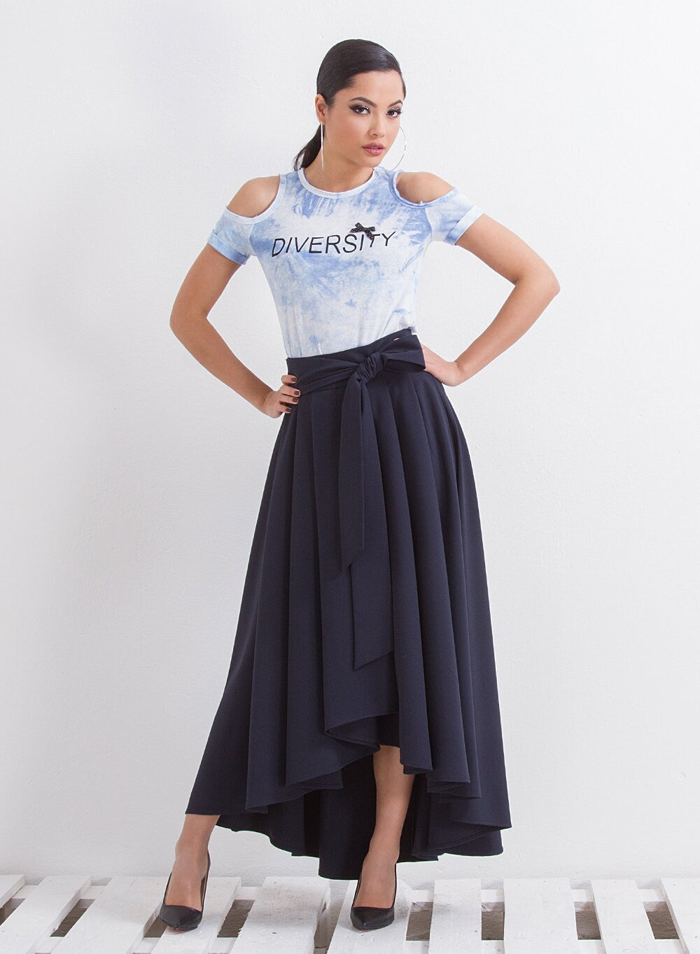 Loose Asymmetrical Skirt, Navy Blue Skirt, Extravagant Maxi Skirt