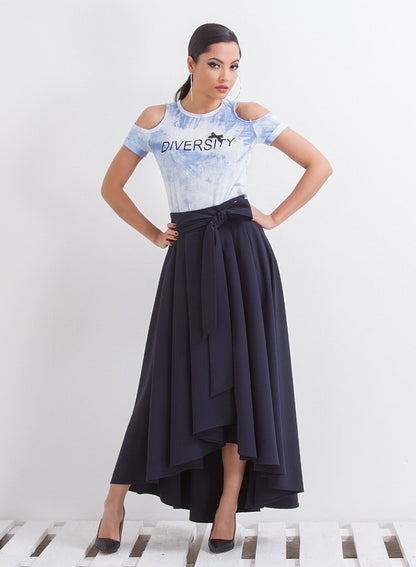 Loose Asymmetrical Skirt, Navy Blue Skirt, Extravagant Maxi Skirt