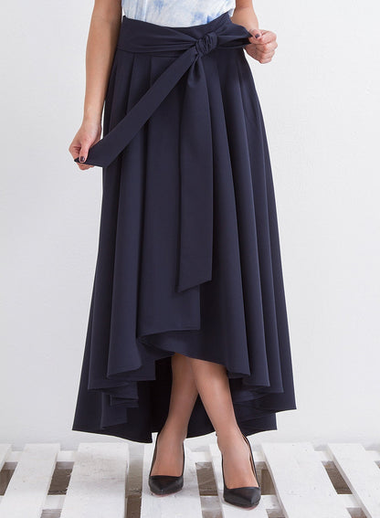 Maxi Skirt, Loose Long Skirt, Summer Skirt, Asymmetrical Skirt, Navy Blue Extravagant Skirt With Pockets by Friends Fashion