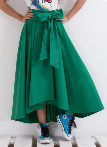 Oversized Maxi Skirt, High Waisted Midi Skirt, Loose Skirt, Asymmetric Skirt with Tie Belt