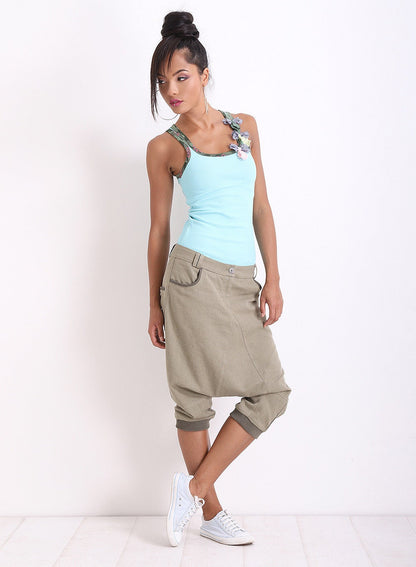 Drop Crotch Pants, Linen Harem Pants, Baggy Pants, Aladdin Pants, Summer Pants With Pockets by Friends Fashion