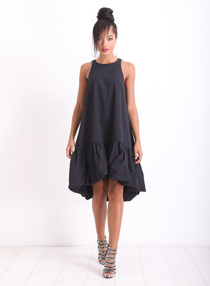 Little Black Linen Dress, Summer Loose Dress, Party Midi Off Shoulder Dress, Casual Asymmetrical Dress