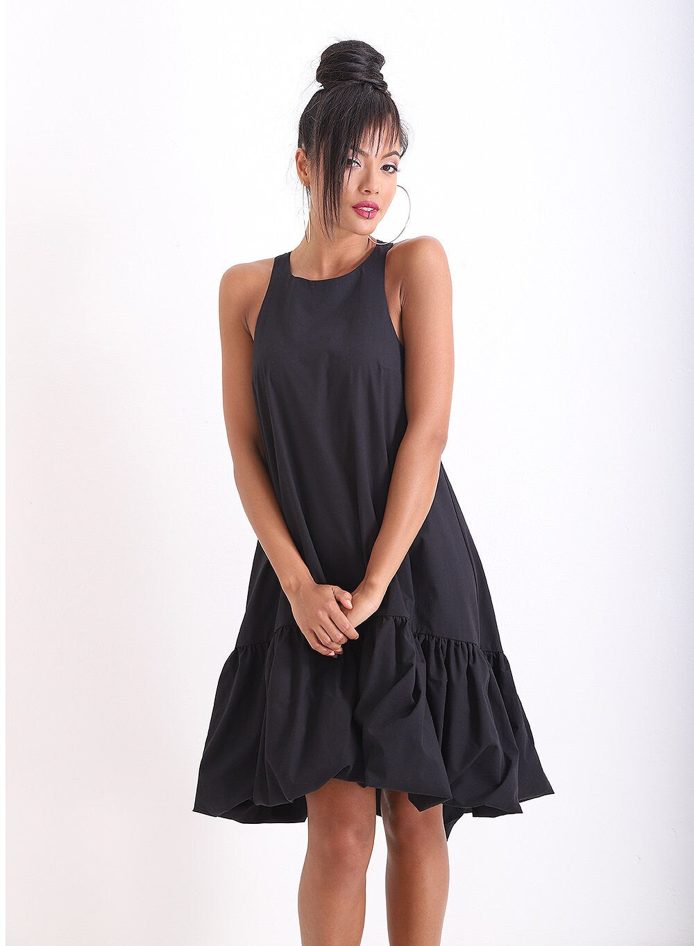 Little Black Linen Dress, Summer Loose Dress, Party Midi Off Shoulder Dress, Casual Asymmetrical Dress