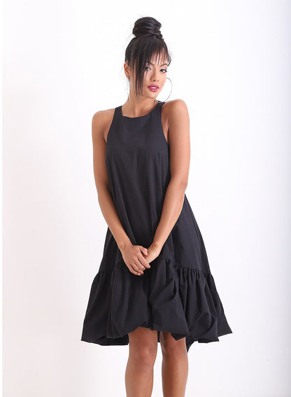 Little Black Linen Dress, Summer Loose Dress, Party Midi Off Shoulder Dress, Casual Asymmetrical Dress