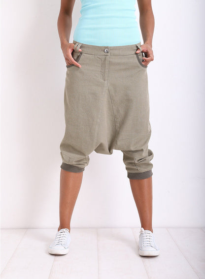 Drop Crotch Pants, Linen Harem Pants, Baggy Pants, Aladdin Pants, Summer Pants With Pockets by Friends Fashion