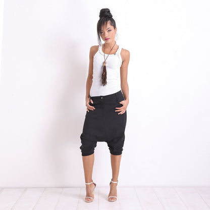 Extravagant Harem Black Pants/ Drop Crotch Pants/ Linen Casual Pants/ Woman Loose Trousers/ Summer Pants/ Linen Trousers/ Friends Fashion